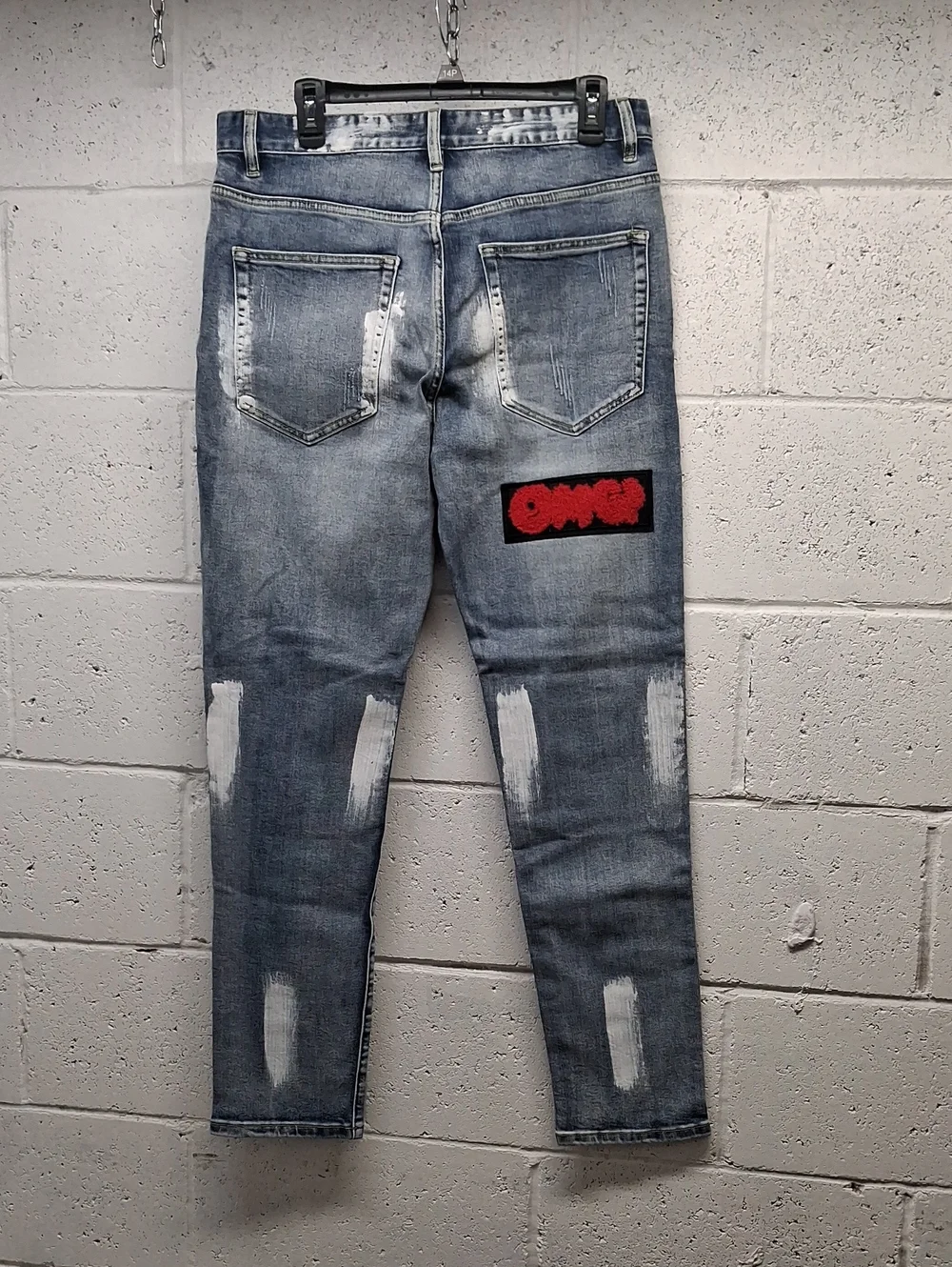 NWT Mens Designer Straight Slim Fit Patchwork Jeans Sz. 34